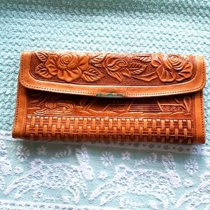 Vintage Wallet. Hand Tooled Leather. Brown